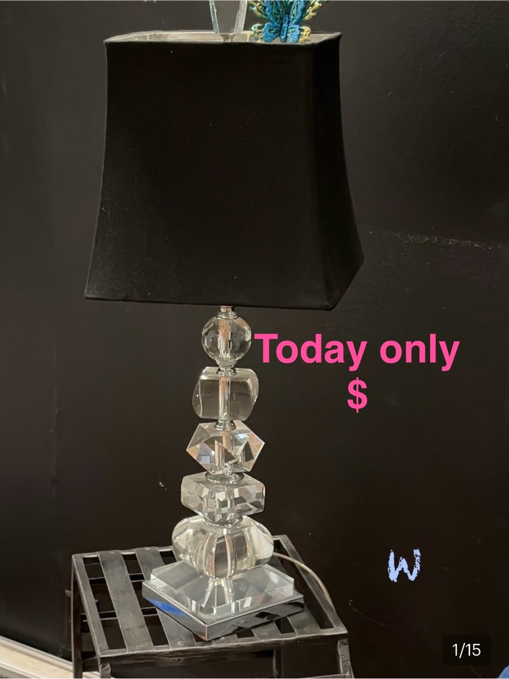 Crystal Table Lamp with Black Shade